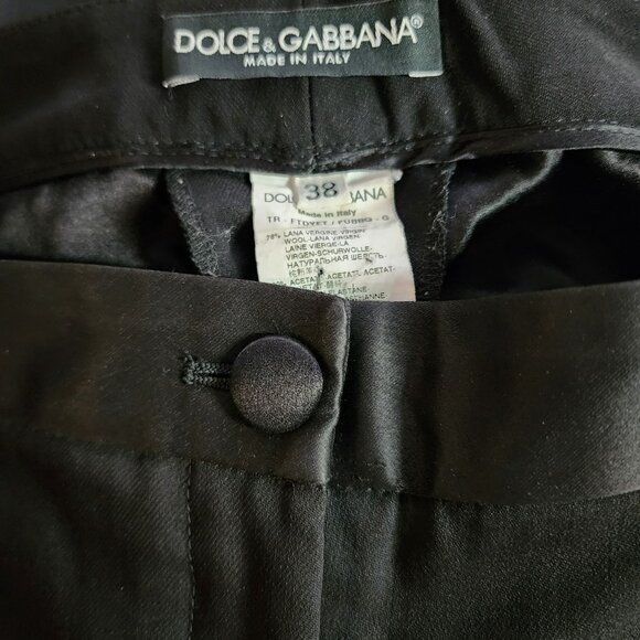 Dolce & Gabbana Pants US2-4|IT38 Black Tuxedo Wool Blend Stripe Straight Leg - Picture 4 of 8